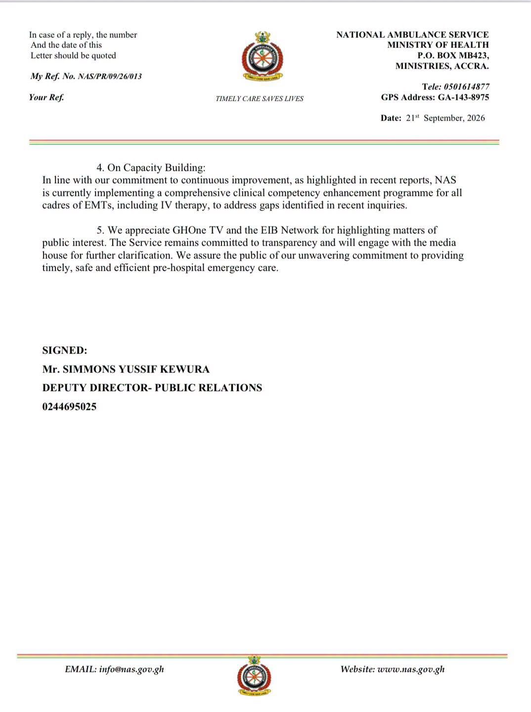 FOR IMMEDIATE RELEASE- Response to GHOne TV Investigative Report